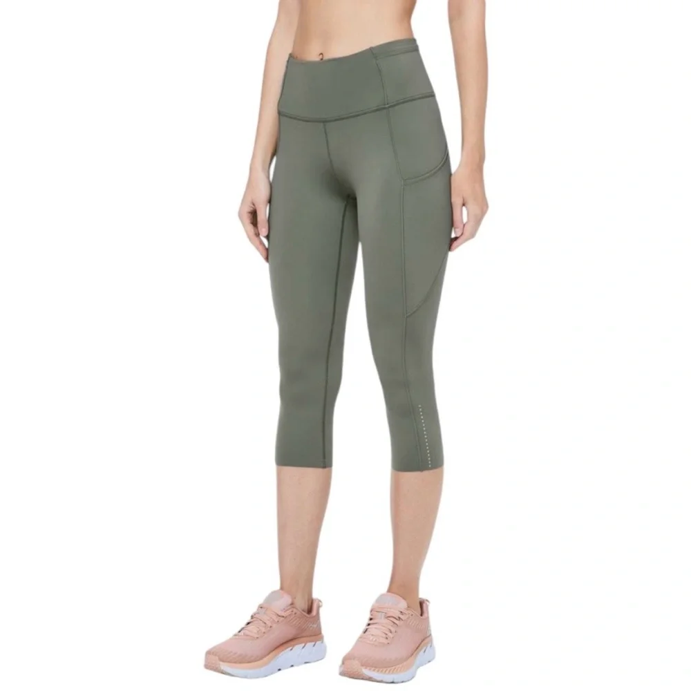 Lululemon Fast & Free Crop II 19” Nulux Grey Sage High Rise Running Leggings 6